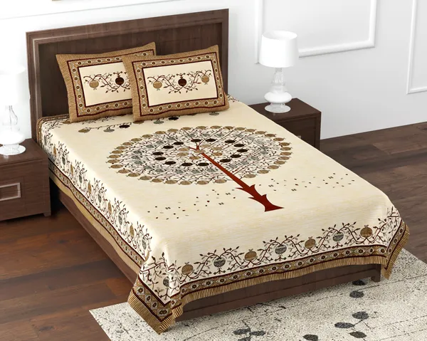 Brown_Cotton_Prosperity_Tree_Double_Bedsheet_With_Pillow_Cover_70X100_Cm